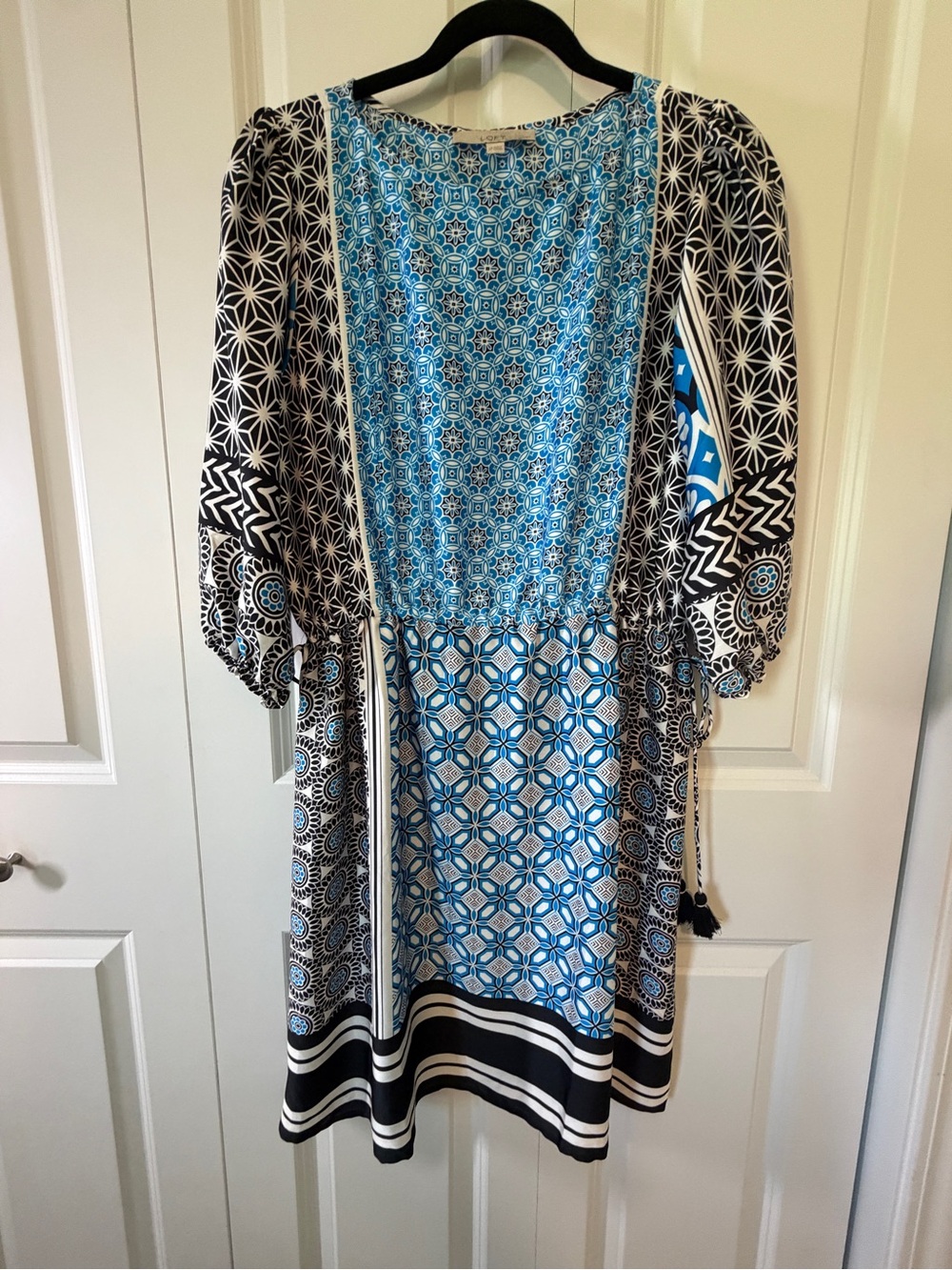 LOFT Blue and Black Printed Midi Dress
